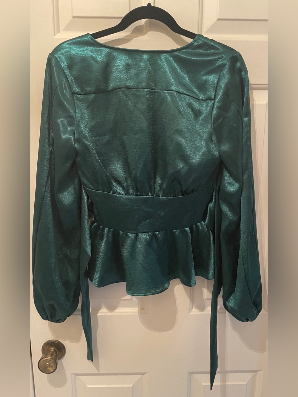 Guess Emerald Green Satin Wrap Peplum Blouse - Picture 6 of 14
